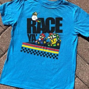 Race Ya Mario Kart Tee-Blue-Youth Medium-Bowser and Mario